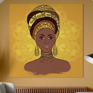 Tablou Canvas Premium LuxCanva® A1269, African Girl , Femeie, Auriu, Turban African, Dressing, Culori Vibrante