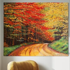 Tablou Canvas Premium LuxCanva® A1254, Drumul Din Padure , Decorativ, Living, Toamna, Copac, Frunze, Alee, Padure, Dormitor, Culori Vibrante