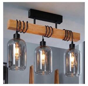 Brilagi - Lustră aplicată WOOD GLASS 3xE27/60W/230V pin/negru/gri fumuriu