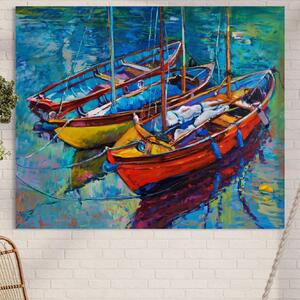 Tablou Canvas Premium LuxCanva® A1245, 3 Barci , Decorativ, Living, Mare, Barca, Port, Dormitor, Culori Vibrante
