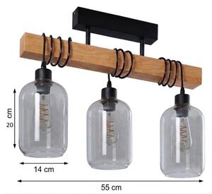 Brilagi - Lustră aplicată WOOD GLASS 3xE27/60W/230V pin/negru/gri fumuriu