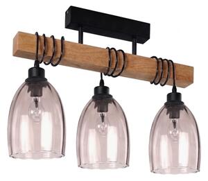 Brilagi - Lustră aplicată WOOD GLASS 3xE27/60W/230V lemn de pin/negru/bej fumuriu