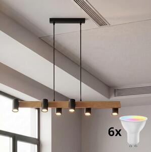 Brilagi - Candelabru LED RGBW reglabil, suspendat pe cablu SELE 6xGU10/6,5W/230V negru/stejar