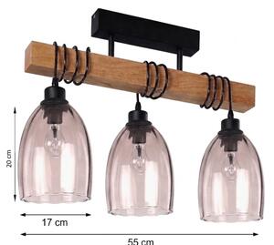 Brilagi - Lustră aplicată WOOD GLASS 3xE27/60W/230V lemn de pin/negru/bej fumuriu