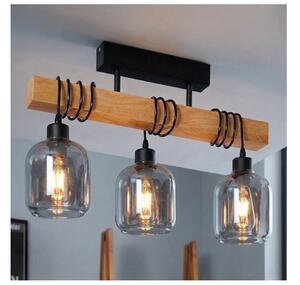 Brilagi - Lustră aplicată WOOD GLASS 3xE27/60W/230V pin/negru/gri fumuriu