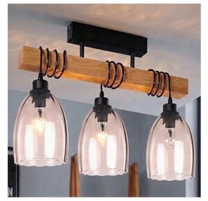 Brilagi - Lustră aplicată WOOD GLASS 3xE27/60W/230V lemn de pin/negru/bej fumuriu