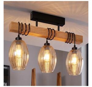 Brilagi - Lustră aplicată WOOD GLASS 3xE27/60W/230V pin/negru/bej fumuriu