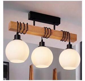 Brilagi - Candelabru montat pe tavan WOOD GLASS 3xE27/60W/230V pin/negru/alb