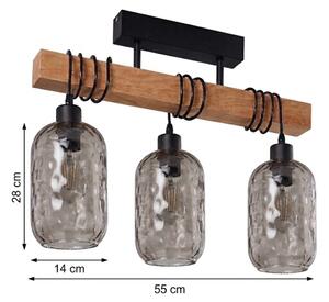 Brilagi - Lustru aplicat WOOD GLASS 3xE27/60W/230V pin/negru/gri fumuriu
