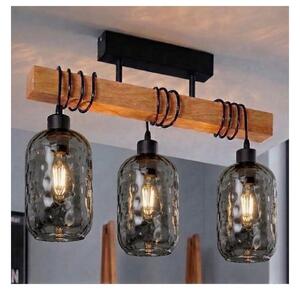 Brilagi - Lustru aplicat WOOD GLASS 3xE27/60W/230V pin/negru/gri fumuriu