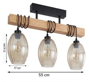Brilagi - Lustră aplicată WOOD GLASS 3xE27/60W/230V pin/negru/bej fumuriu