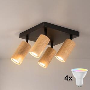 Brilagi - Spot LED RGBW reglabil SELE SQUARE 4xGU10/6,5W/230V negru/stejar