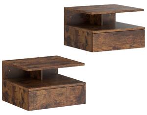 HOMCOM Set de 2 Noptiere Suspendate cu Sertar și Raft Deschis, 35x32x22.5 cm, Maro Rustic | Aosom Romania
