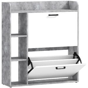 HOMCOM Dulap pentru pantofi slim cu 2 sertare rabatabile, Capacitate 15 perechi de pantofi, 83x24x90.5 cm, Gri | Aosom Romania