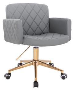 HC802K Scaun Gri din Piele Ecologica cu Bază Aurie