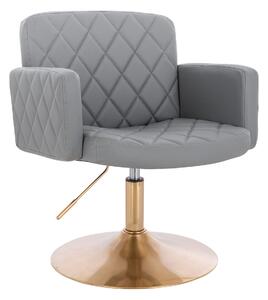HC802N Scaun Gri din Piele Ecologica cu Bază Aurie