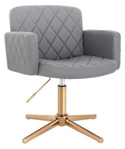 HC802CROSS Scaun Gri din Piele Ecologica cu Bază Aurie