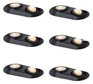 Set de 6 spoturi încastrate rotunjite negre GU10 50mm cu 2 lumini - Hubs