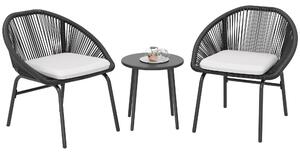 Outsunny Set Bistro pentru Terasa din 3 Piese, Set cu Perne Moi pentru Sezut, Set de Mobilier din Rachita, Negru | Aosom Romania