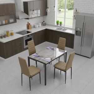Set Masă fixă Dreptunghiulară Rustic cu 4 scaune Piele Oscar Maro Deschis