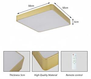 Brilagi-LED Plafonieră LED dimabilă POOL 48W/230V 3000-6000K 50x50 cm aurie + telecomandă