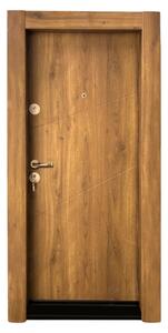 Usa metalica de apartament cu izolatie si vizor Novo Doors First Class NDS16, Cu toc imbracat si folie PVC, Deschidere Stanga Dreapta, Dimensiune 200X88 cm, Tabla 1.2 mm, Kit complet, Stejar deschis natur (Sens deschidere: Dreapta)