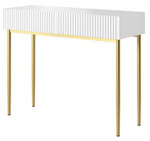 Consolă / măsuță de toaletă Nicole 100 cm cu sertare - alb mat / picioare aurii