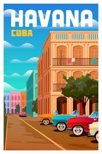 Ilustrație Havana, Cuba. Vector travel poster., Mikalai Manyshau, (26.7 x 40 cm)