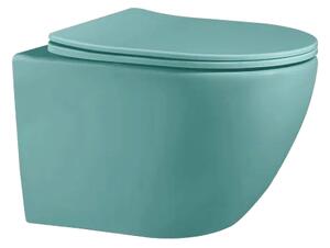 Set vas wc rimless suspendat, semirotund, Foglia Oslo si capac softclose verde turcoaz mat Verde turcoaz mat