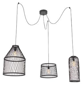Lampă suspendată inteligentă pentru exterior din ratan negru cu 3 lumini, inclusiv LED - Calamus