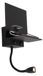 Lampă de perete inteligentă neagră cu USB și braț flexibil incl. WiFi G9 - Flero