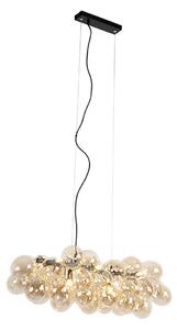 Lampă suspendată design negru cu sticlă chihlimbară cu 8 lumini - Uvas