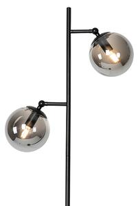 Lampă de podea Art Deco neagră cu sticlă fumurie cu 2 lumini - Pallon