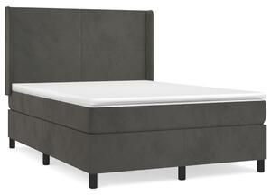 Pat box spring cu saltea, gri închis, 140x200 cm, catifea