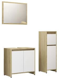Set mobilier baie, 3 piese, alb/stejar Sonoma, lemn prelucrat