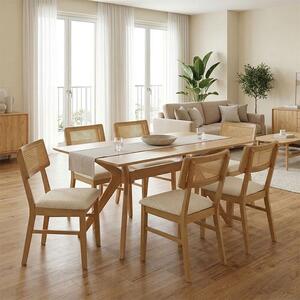 Set 7 bucati masa si scaune dining, Raffles, Natural, 90x150x76 cm