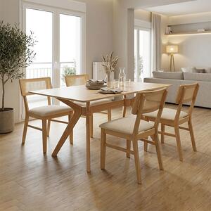 Set 5 bucati masa si scaune dining, Raffles, Natural, 90x150x76 cm