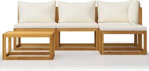 Set mobilier de grădină cu perne 5 piese crem lemn masiv acacia