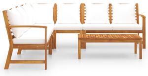 Set mobilier grădină cu perne, 6 piese, crem, lemn masiv acacia
