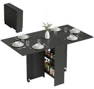 HOMCOM Masă Pliantă din Lemn cu Roți, pentru 4-6 Persoane, 75x140x75 cm, Negru | Aosom Romania