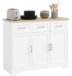 HOMCOM Bufet Modern din MDF și PAL cu Raft Reglabil, Dulap Multifuncțional cu 3 Sertare și 3 Uși, 101x39x82 cm, Alb | Aosom Romania