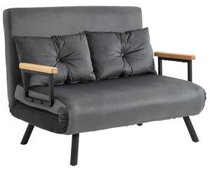 HOMCOM Canapea Pat de 2 Locuri cu Spătar Reglabil pe 5 Nivele și 2 Perne din Material Capitonat, 102x73x81 cm, Gri Închis | Aosom Romania
