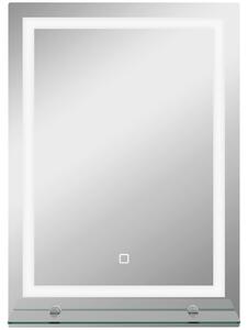 Kleankin Oglindă de Baie cu Lumini LED în 3 Culori Reglabile și Raft din Sticlă, 50x12x70 cm, Argintiu | Aosom Romania