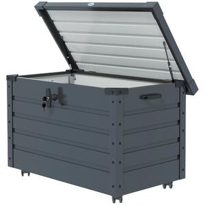 Outsunny Ladă de Grădină de 295L cu Încuietoare, 2 Mânere și 4 Rotile, Mobilier Depozitare din Oțel, 100x62x65 cm, Gri | Aosom Romania