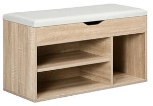 HOMCOM Bancă pentru Pantofi cu 3 Compartimente, Spațiu Ascuns și Șezut din Piele PU, 80x30x43 cm, Lemn Natural | Aosom Romania