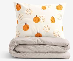 Goldea lenjerie de pat din 100% bumbac duo - dovleci de toamnă cu latte 240 x 220 și 2buc 50 x 70 cm