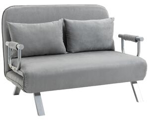 HOMCOM Canapea Pat de 2 Locuri cu Spătar Reglabil pe 5 Nivele, Canapea Pat Pliabilă cu 2 Perne, 105x80x78 cm, Gri Deschis | Aosom Romania