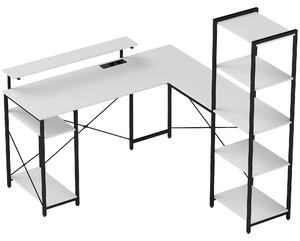 HOMCOM Birou de Colț pentru Computer în Formă de L cu Bibliotecă, 137x140x139,5 cm, Negru | Aosom Romania