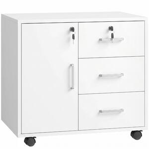 HOMCOM Dulap de Birou cu 3 Sertare și Dulăpior cu 3 Rafturi Reglabile, Sertar pentru Documente, 60x40x56 cm, Alb | Aosom Romania