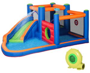 Outsunny 4 in 1 pentru copii Tobogan de apa Bounce House tobogan, trambulina, piscina, pentru copii de 3-8 ani